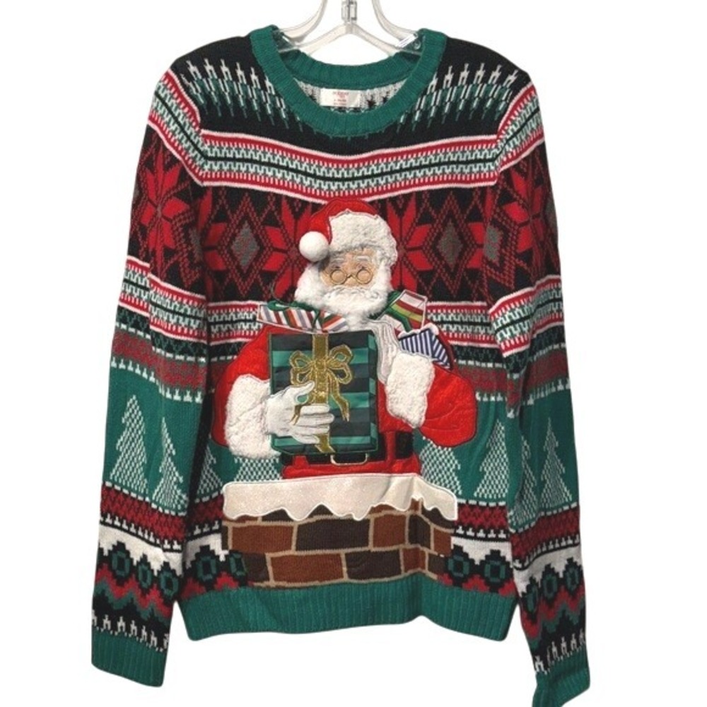 Holiday Time Ugly Christmas Sweater Santa Claus Gift‎ Chimney Fair Isle Size S